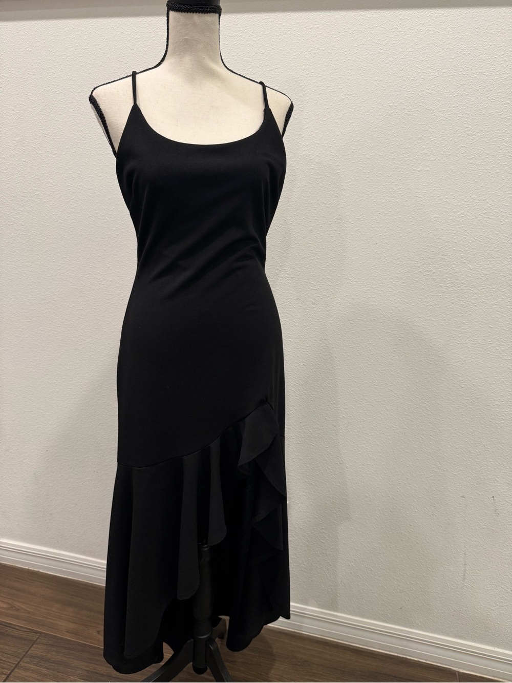 Fashion Nova Black Spaghetti-Strap Ruffle Hem Midi Dress